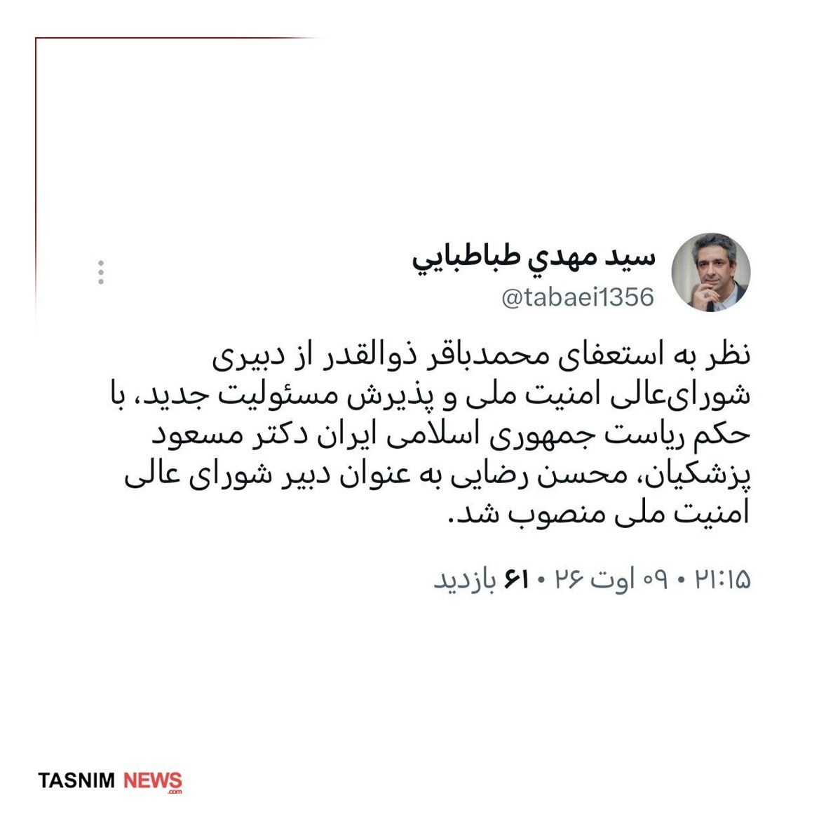 محسن رضایی , شورای عالی امنیت ملی ,