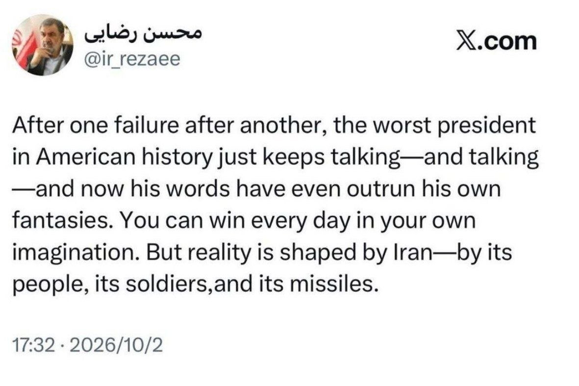 محسن رضایی ترامپ را «بدترین رئیس جمهور آمریکا» خواند؛ میتوانی هر روز در عالم خیال خود پیروز باشی!